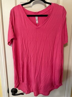 Zenana V-Neck Short Sleeve Tee - Hot Pink
